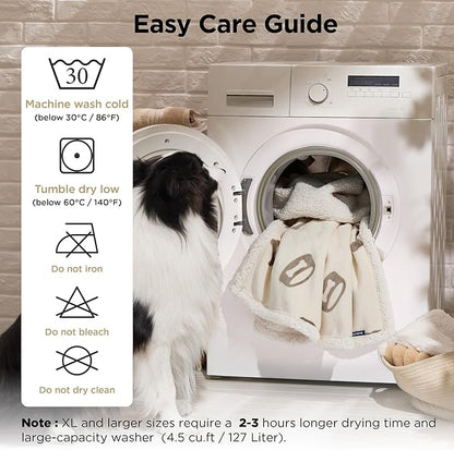 Bedsure Waterproof Dog Blankets for Large Dogs - Soft Print Sherpa Fleece Pet Cat Blanket Washable for Couch Protection, Cozy Plush Reversible Throw Furniture Protector, 40"X50", Beige