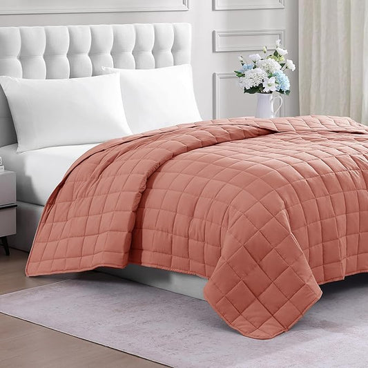 Casa Platino Quilted Blanket Full Size - Pre Washed - Soft & Lightweight- All Season Full Blanket - Premium Microfiber Down Alternative Bed Blankets - Rose Dawn