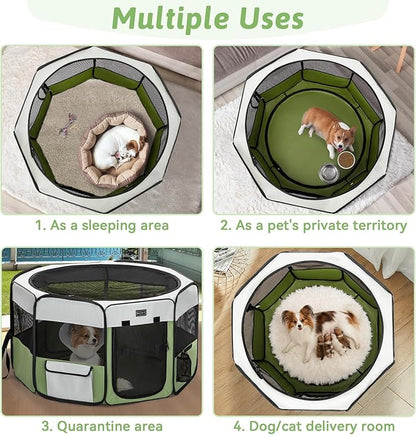 PETSFIT 29" Puppy Playpen with Removable Waterproof Mat & Zippered Roof | RV, Camping, Travel Dog Pen | Indoor/Outdoor Whelping & Cat Observation Space(29.5"x29.5"x16.5"H)