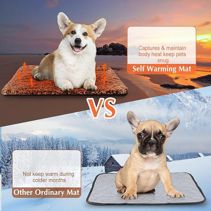 Drydiet 4 Pack Self Warming Cat Pads Self Heating Cat Mat Washable Homeless Dogs Thermal Pads Kennel Pad Reflects Body Heat Warm Crate Bed Mat for Indoor Outdoor Pet(Brown,16 x 20 Inch)