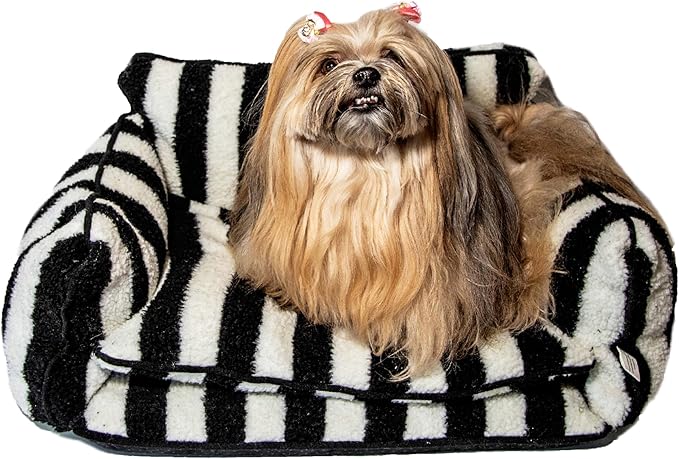 Glow Pups Dog Bed Cozy Sofa, Striped Pattern Cat Bed with Soft Faux Lambswool Cushion, Machine Washable Cotton Blend, Three-Sided Design, Black/White, XX-Large 47.24" L x 27.55" W x 15.75" Th