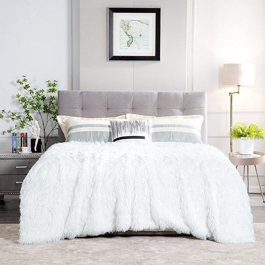 JONIYEAR Extra Large Decorative Fluffy Faux Fur Blanket Queen Size 80" x 90", Soft Luxury Lightweight Furry Blankets, Solid Cozy Shaggy Plush Thick Warm Fuzzy Blankets for Winter Bed Couch, White