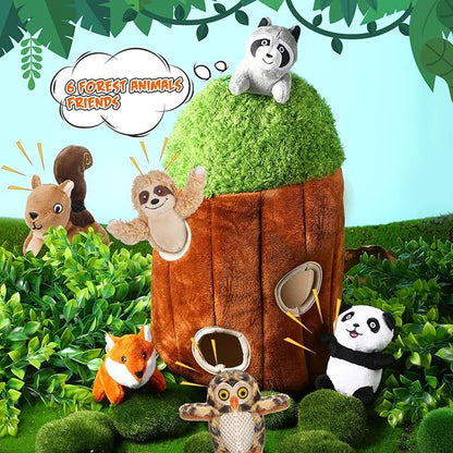 Skylety 7 Pieces Hide and Seek Dog Toys Activity Puppy Chew Squeaky Toys Plush Stuffing Burrow Woodland Stuffing with Squeakers for Small Medium Pets Dogs Puppy Gift(Cute,Medium)