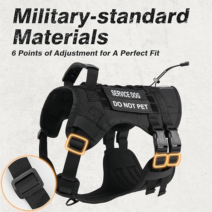 No Pull Tactical Dog Harness for Large Dogs, Escape Proof Molle Dog Vest Harness and Leash Set, Adjustable Military Service Dog Harness with Handle for Medium Large Dogs(Black, L)