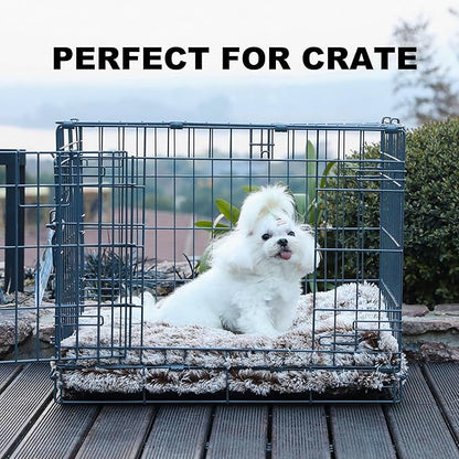 Bedfolks Waterproof Crate Bed, Plush Dog & Cat Bed with Removable Washable Cover, Faux Fur Kennel Pad, 21"x13", Brown
