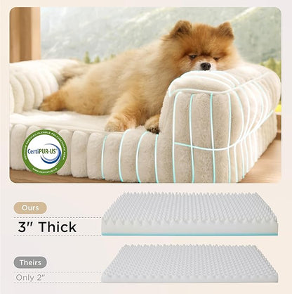 Bedsure ComfyFleece™ Orthopedic Dog Bed for Medium Dogs, Waterproof Memory Foam Medium Pet Beds with Sides, Non-Slip Bottom and Egg-Crate Foam Dog Couch Sofa with Washable Corduroy Cover, Cream