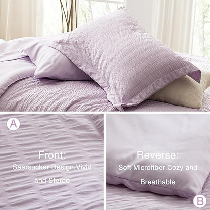Love's cabin Seersucker Lavender Full Comforter Set, 7-Piece All Season Lightweight Bed in a Bag Bedding Set with Comforter, Flat Sheet, Fitted Sheet, Pillowcases and Shams | Soft, Breathable, Lightweight