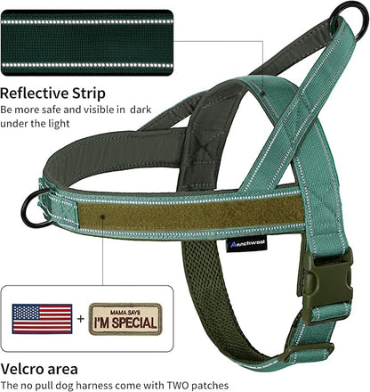 Annchwool No Pull Dog Harness with Soft Padded Handle-Reflective Strip Escape Proof and Quick Fit to Adjust Dog Harness-Easy for Training Walking for Small & Medium and Large Dogs(Green,XS,1 In Width)