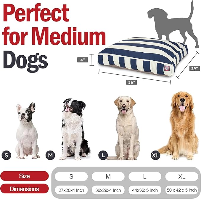 Majestic Pet Shredded Memory Foam Dog Bed Medium with Removable Washable Cover 35x29x4 Inch - Rectangle Orthopedic Dog Bed for Senior Dogs–Flat Durable Dogs Crate Bed - Vertical Stripe - Navy Blue