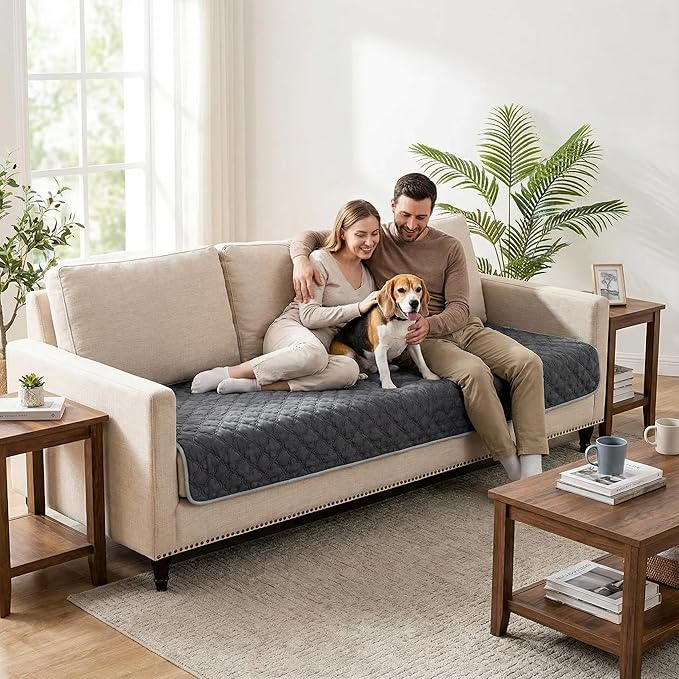 FunFurry Waterproof Dog Blanket, Couch Cover for Dogs Washable, Reversible Dog Bed Cover.(Dark＆Light Grey, 30 X 53 Inch - 1 Pack)