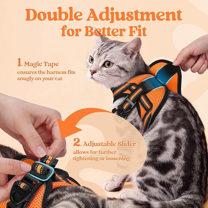 rabbitgoo Cat Harness and Leash Set for Walking Escape Proof, Adjustable Soft Kittens Vest with Reflective Strip for Cats, Comfortable Outdoor Vest,Light Orange,S