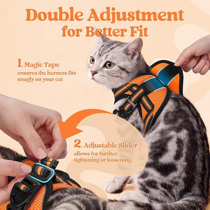 rabbitgoo Cat Harness and Leash Set for Walking Escape Proof, Adjustable Soft Kittens Vest with Reflective Strip for Cats, Comfortable Outdoor Vest,Light Orange,S
