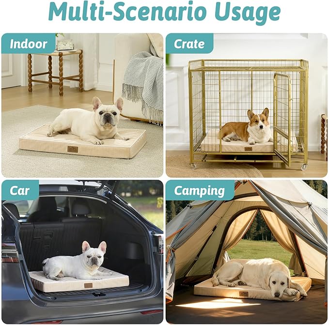 COZY KISS Cooling Dog Bed for Crate, Waterproof Dog Crate Mat with Removable Washable Cover, Orthopedic Egg Crate Foam Support, Dog Crate Bed 29x18x3 Inch,Beige