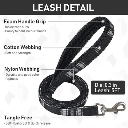 GAMUDA Small Dog Harness Collar and Leash Set, Step in No Chock No Pull Soft Mesh Adjustable Dog Vest Harnesses Plaid Reflective for Dogs Puppy Cats Kitten Rabbit (Black, M)