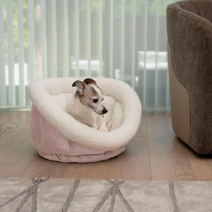 Sherry Kline Small Cuddler Cup Pet Bed: Cozy Retreat with Deep Cushioning, Secure & Snug Space for Nap or Lounge, Easy in 'n' Out Access, Polyester Fiber, Round Shape (Powder Pink)