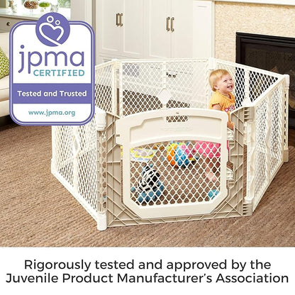 Toddleroo by North States - Superyard Ultimate Play Yard: Freestanding 6-Panel Baby Playpen with Door - Indoor or Outdoor Use - Made in USA - Encloses Up to 18.5 Square Feet - 26 Inches Tall - Ivory