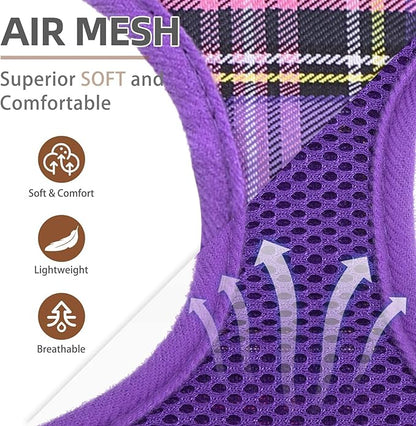 PUPTECK Soft Mesh Dog Harness and Leash Set Pet Puppy Cat Comfort Padded Vest No Pull Harnesses, Purple, M