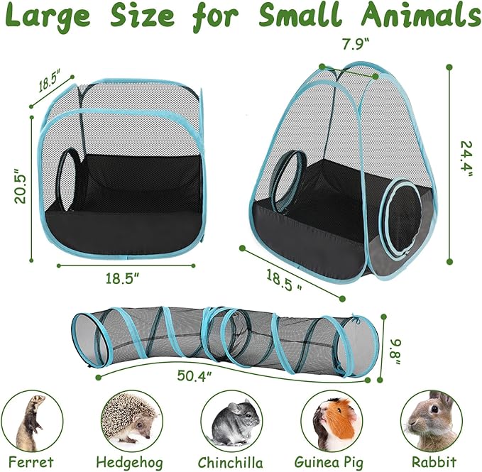 YUEPET Outdoor Guinea Pigs Playpen with Tunnel Pop up Bunny Enclosure Portable Cube Tent Collapsible Small Animal Playpen for Rabbit Guinea Pig Ferret Hamster Kitten Puppy Exercising Hiding Playing