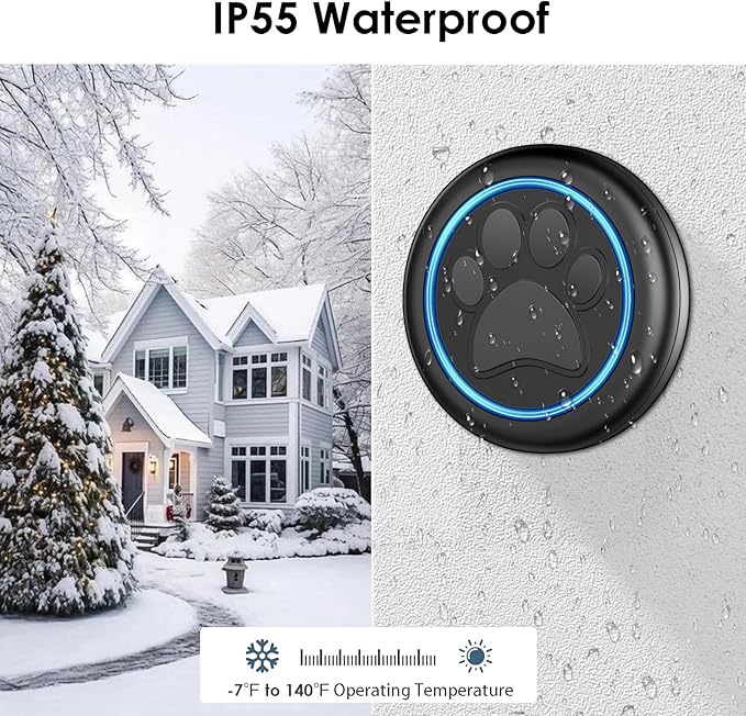 Full House Dog Doorbell for Potty Training, Wireless Pet Doggie Door Bell Training to Go Outside, Waterproof Touch Button, Over 1000 feet Range (Black, 2 Buttons + 3 Receivers)