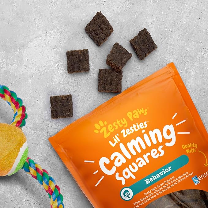 Zesty Paws Flavored Soft Chews - Calming for Dogs Anxiety Composure Relief with Ashwagandha Melatonin Chamomile Passionflower Dog Stress Separation Aid for Fireworks and Thunder 10 oz…