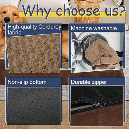 Orthopedic Dog Bed for Large Medium Sized, Washable Memory Foam Large Dog Bed, Medium Pet Sofa with Removable Cover, Washable Waterproof Pet Couch Beds(Brown, M)