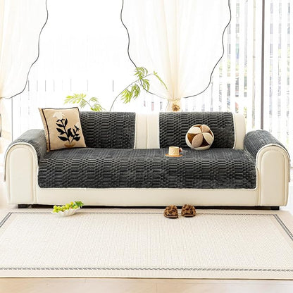 Plush Warm Sofa Covers Washable, Funny Fuzzy Couch Cover for Dogs Washable, Non-Slip Couch Covers for Loveseat, Soft Sofa Slipcover for Pet & Kid(1PC, Dark Grey, 36"×63", Loveaeat)