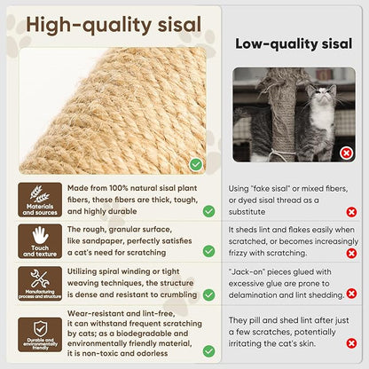XiaZ Cat Scratching Post 34 Inches Tall, Cat Tower Scratcher Extra Wide 15.8" Stable Base with 2 Interactive Balls, Premium Natural Sisal & Plush Fabric for Small, Medium Large Cats (Navy Blue, 4.5in)