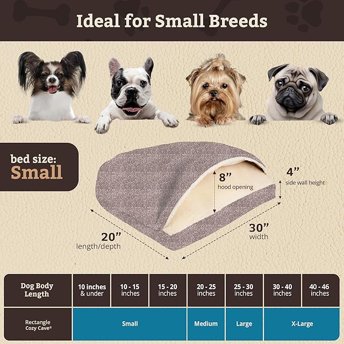 Snoozer Pet Products Luxury Rectangle Cozy Cave Dog Bed with Microsuede, Showdog Collection, Small, Merlin Linen
