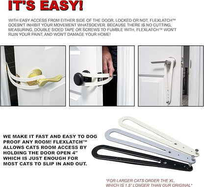 FlexLatch Cat Door Holder Latch - Cat Door Alternative Installs Fast Flex Latch Strap Let's Cats in and Keeps Dogs Out of Litter & Food. Safe Baby Proof One Piece Extra Easy, XL Gray