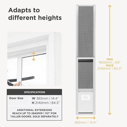 Hakuna Pets V2 Patio Pet Door Screen Insert Panel for Sliding Doors, Fits Door Track Min Ht 62.99" to Max Ht 84.25",UV Resistant Mesh, Locking Magnetic Dog Door, Easy Install and Removal, Large, White