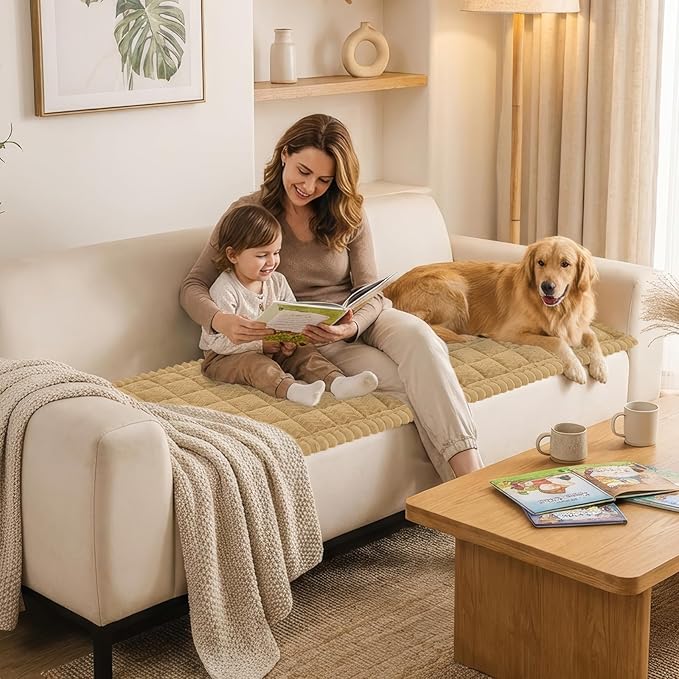 Smiry Non Slip Couch Covers for Dogs, Fuzzy Pet Couch Covers for 3 Cushion Sofa Pet Friendly, Soft Sofa Slipcovers Cushion Furniture Protector Washable (Camel, 27.6" x 82.7")