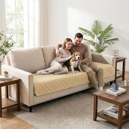 FunFurry Waterproof Dog Blanket, Couch Cover for Dogs Washable, Reversible Dog Bed Cover, Couch Furniture Protector. (Dark＆Light Beige, 30 X 53 Inch - 1 Pack)