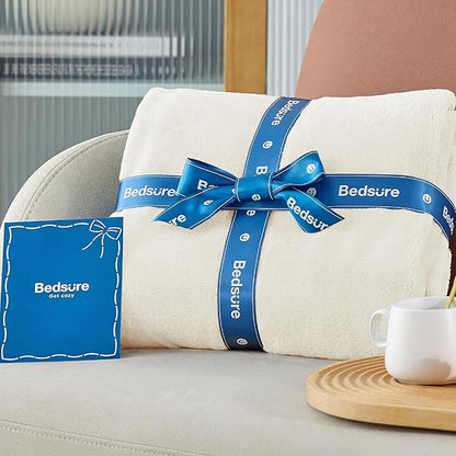 Bedsure GentleSoft Fleece Blankets Queen Size Cream - Mothers Birthday Gifts for Women Bed Blanket Soft Lightweight Plush Fuzzy Cozy Luxury Microfiber, 90x90 inches