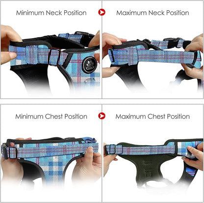 NESTROAD No Pull Dog Harness with Leash, Reflective No Choke Pet Vest Harness,Adjustable Soft Padded Dog Harness with Easy Control Handle for Medium Dogs(Checkered Blue,Medium)
