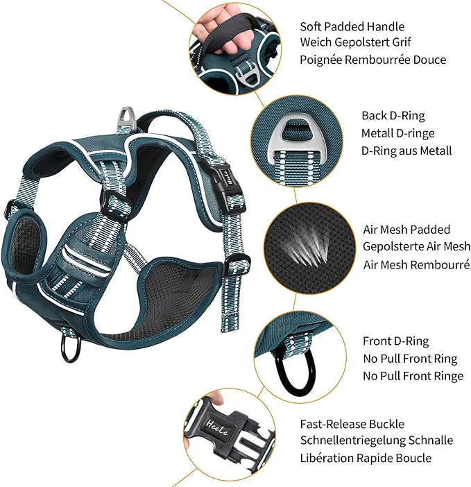 HEELE Dog Harness for Large Dogs No Pull Dog Vest Harness for Large Dog with Soft Padded Handle Reflective for Outdoor Training, Blackish Green, L