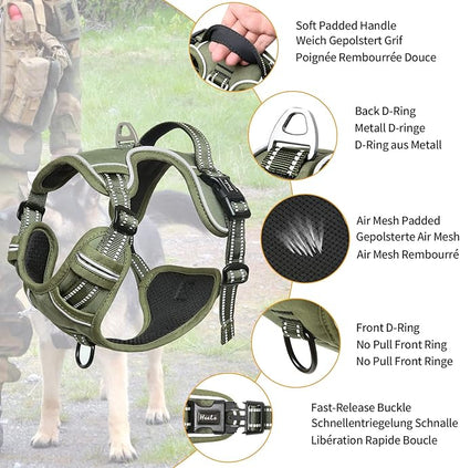 HEELE Dog Harness, Dog Harness for Small Medium Large Dogs No Pull Adjustable Padded Reflective Harness with Handle for Walking Training, Green, S