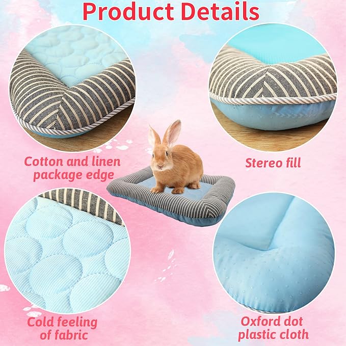 PINVNBY Rabbit Bed Cooling Pad, 20.8" L*16.9" W Bunny Self Bed Mat, Ice Silk Summer Pet Cooling Sleeping Pad, Portable Cage Liner Washable for Bunnies Guinea Pigs Chinchillas Hedgehog Ferrets