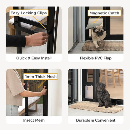Hakuna Pets V2 Patio Pet Door Screen Insert Panel for Sliding Doors, Fits Door Track Min Ht 55.12" to Max Ht 84.25",UV Resistant Mesh, Locking Magnetic Dog Door, Easy Install and Removal,Small,Black