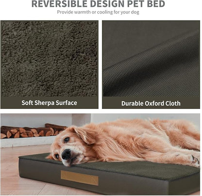 Flat Extra Large Dog Bed, Jumbo Waterproof Dog Bed for Large Dogs, Orthopedic Egg Crate Foam Pet Mat with Removable Washable Cover, Coffee