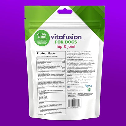 VitaFusion Dog Hip and Joint Supplement Glucosamine, Chondroitin, MSM, Omega-3 & Green-Lipped Mussel, Superfoods Blend. Flexibility and Cartilage Health. Wellness for Puppies to Senior Dogs,120 Chews.