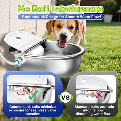 Automatic Animal Drinking Water Bowl with Float Valve, Extended Pipe & Drain Hole, Stainless Steel Waterer Feeder Farm Dog Dispenser Kit Self Filling for Livestock Horse Goat Water Trough