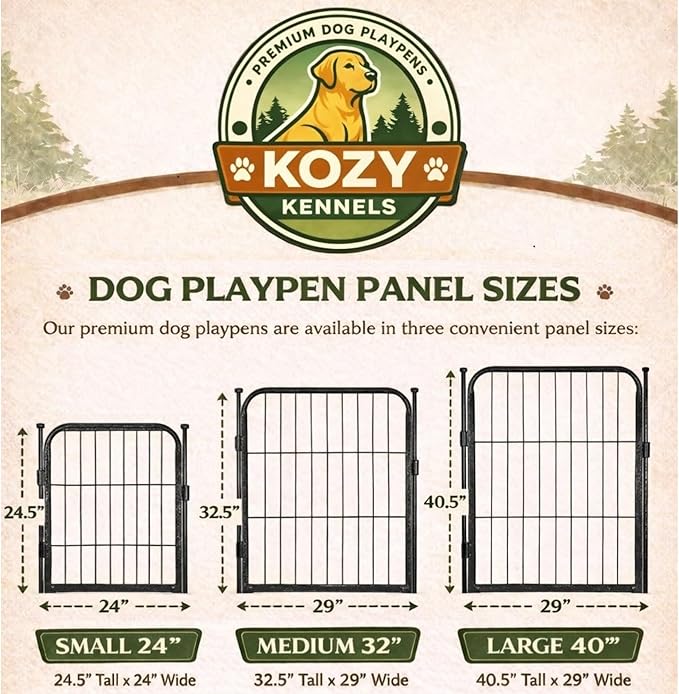 Dog Playpen - 24 inch, 8 Panel Portable Black Metal Pet Play Pen for Small Dogs and Puppies - Indoor/Outdoor Kennel Cage | Anti-Rust Tool Free Setup for Home, Yard, RV, or Camping