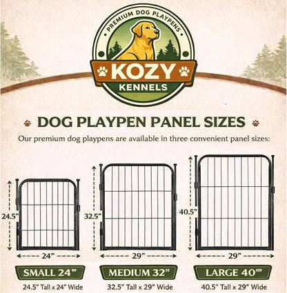 Dog Playpen w/Square Top Shade Cover - 32 inch, 8 Panel Portable Black Metal Pet Play Pen for Small & Medium Dogs - Indoor/Outdoor Kennel Cage for Home, Yard, RV, or Camping