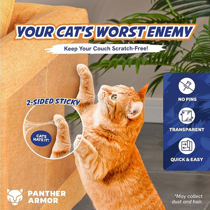 10 Pack Cat Scratch Furniture Protector Tape Sheets – Double-Sided Sticky Training (5 XL, 5 Large) – Anti-Scratch Couch & Sofa Guard – Clear – Not for Leather, Velvet, Microfiber