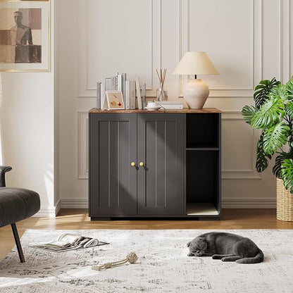 Extra Large Cat Litter Box Enclosure with Scratch Pad, Large Automatic Litter Box Furniture, Dog-Proof Litter Cabinet with Outlet, Space for Cat Stuffs