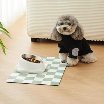 Ralxion Checkered Dog Feeding Mat, Absorbent Mats for Dog Food and Water Bowl, Dispenser, Retro Modern Aesthetic Sage Green Checkerboard Pet Placemat for Dogs, Cats, Puppy Accessories, 12" X19”