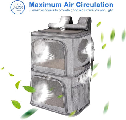 2-in-1 Extra Large Double Pet Carrier Backpack for Small Cats and Dogs, Portable Pet Travel Carrier, Super Ventilated Design, Ideal for Traveling/Hiking/Camping, XL