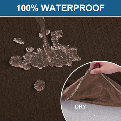 Smiry Waterproof Seat Covers for Dining Room Chairs Set of 6, Stretch Jacquard Removable Washable Chair Seat Slipcovers Protector, No Rear Covers, Brown