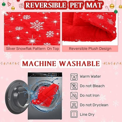 2 Pack Winter Self Warming Cat Mat Snowflake Red Self Heating Pad Bed 22" x 18" Reversible Reflects Body Heat Machine Washable Thermal Pet Blanket for Winter Indoor Pet Kitten Dog Crate