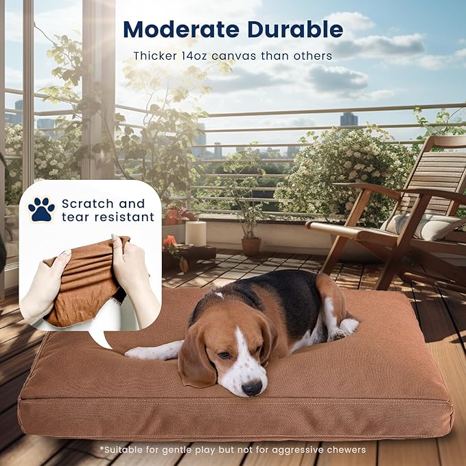 Miguel Durable Canvas Dog Bed for Small Pet Outdoor Dogs Pad 14 Ounce Canvas Waterproof Pet Pillow with Removable Washable Cover, 24 x 18 inch, Caramel